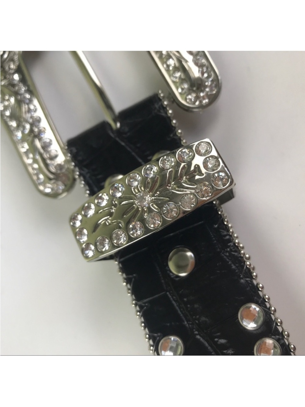 Blazin Roxx Black Croc Cross Rhinestone Western Belt Cowgirl Medium NWOT - Picture 6 of 14